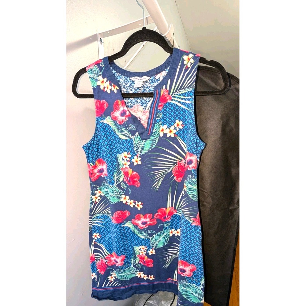 Tommy Bahama Women Sleeveless Dress Blue Tropical Floral Modal Tunic  Small